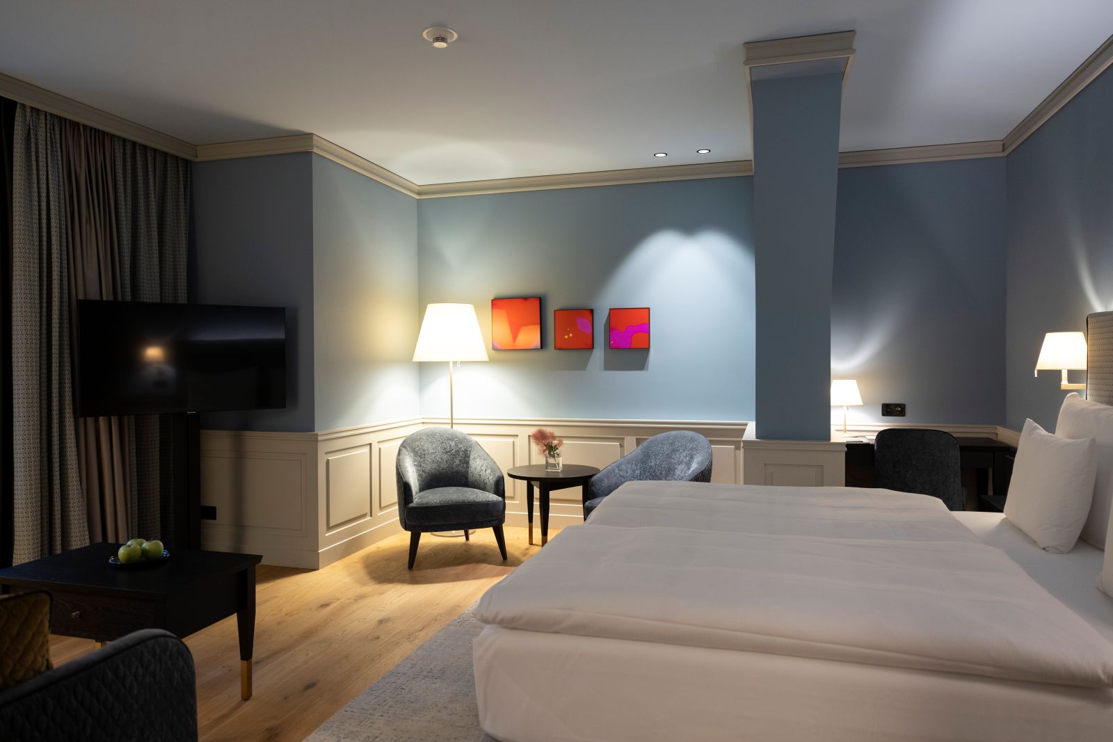 Hotel Cresta Palace, St Moritz - large double room with TV and comfortable seats